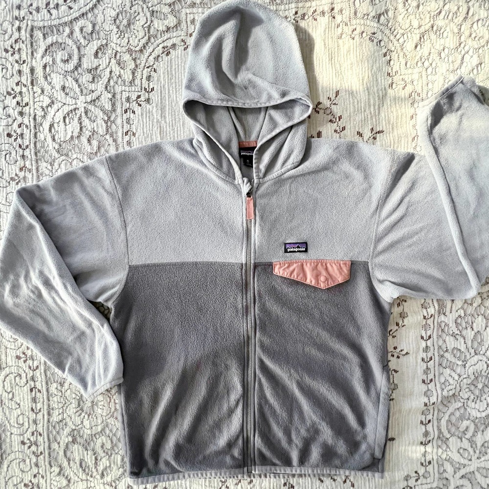 Patagonia Girls' XL(14) Micro D Snap-T Fleece Full Zip Jacket Noble Gray Pink